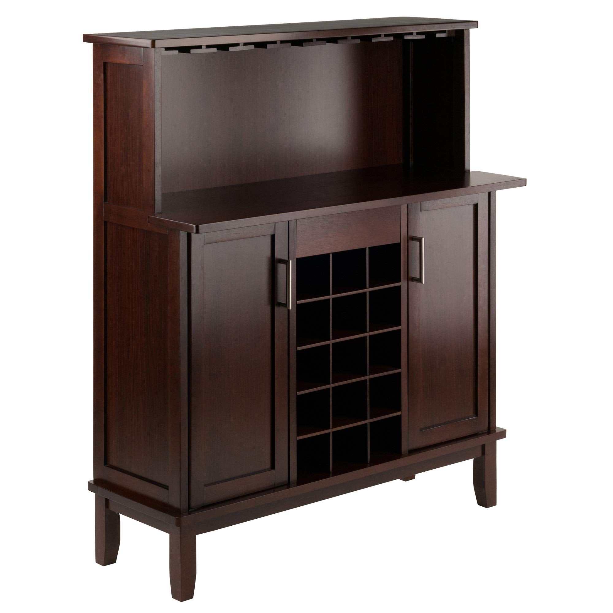 Ergode Wood Beynac Wine Bar - Buffet Cabinet with Ample Storage for Wine, Glassware, and Bar Accessories - Cappuccino Finish - 38.35" W x 15.94" D x 44.57" H