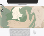 Cute Sleeping Cats Desk Mat Matcha Green Desk Pad, Minimalist Boho Mouse Pad Xxl, Cream Tan Gaming Deskmat, Large Kawaii Keyboar