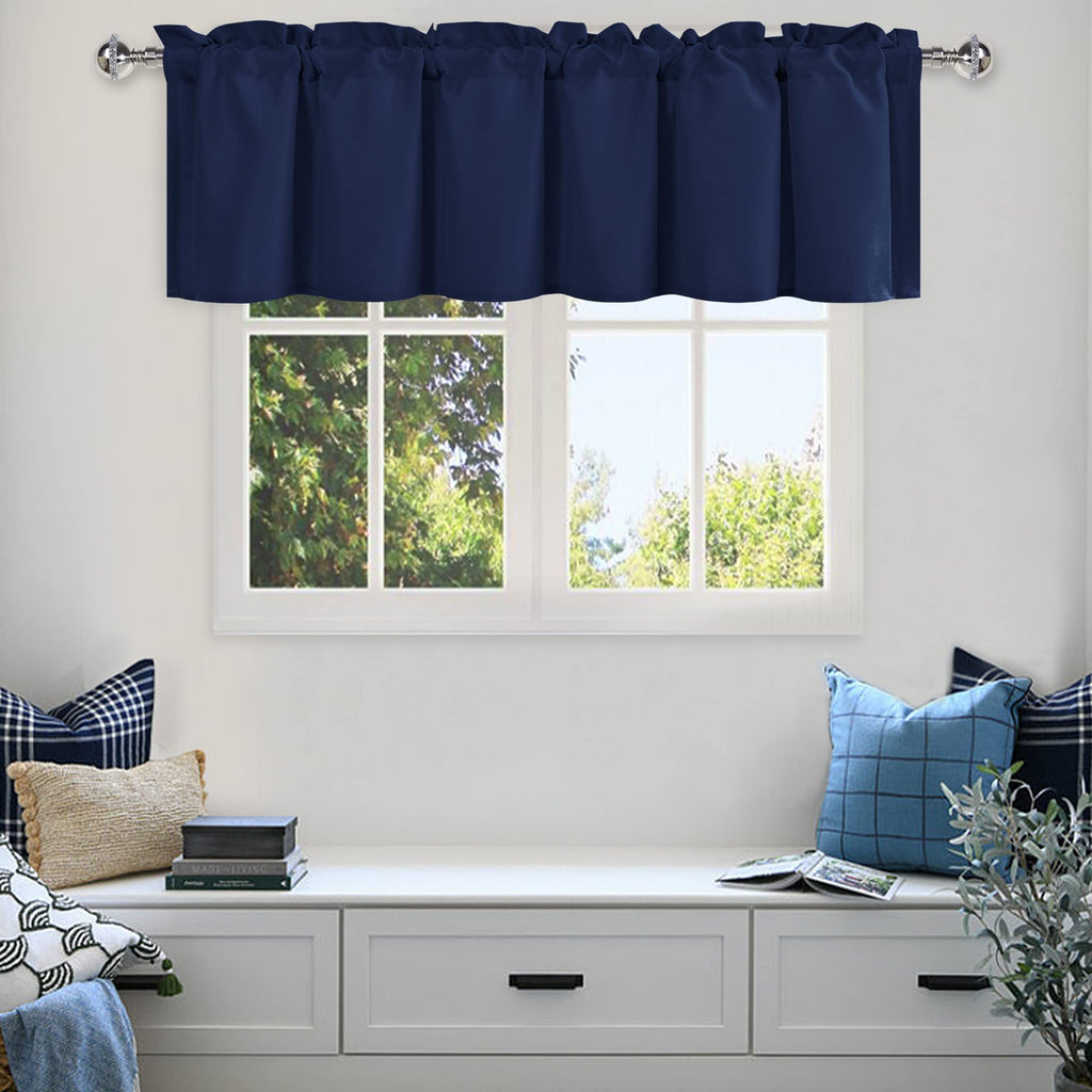 DWCN Navy Valance Curtain for Bedroom, Kitchen Valance Solid Short Topper, Room Darkening Curtain Valance, Rod Pocket Bathroom/B