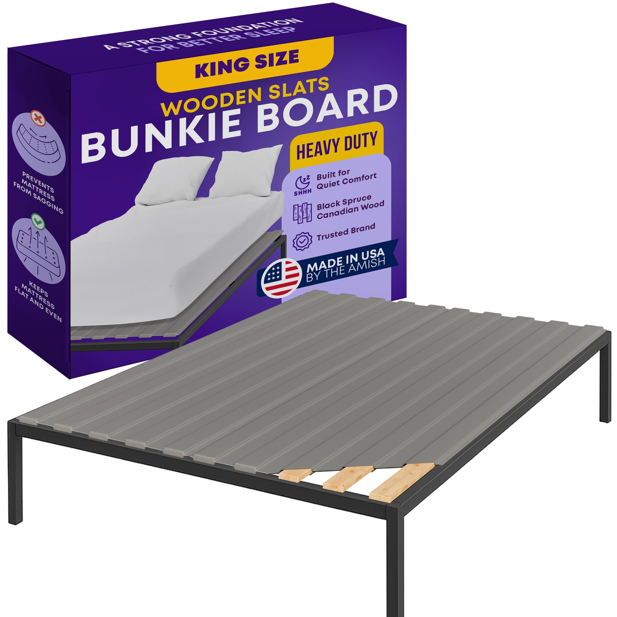 Greaton, Wooden King Bed Slats for Support Under Mattress with Cover - Replacement Wood Slats for King Size Bed Frame - Under Ma