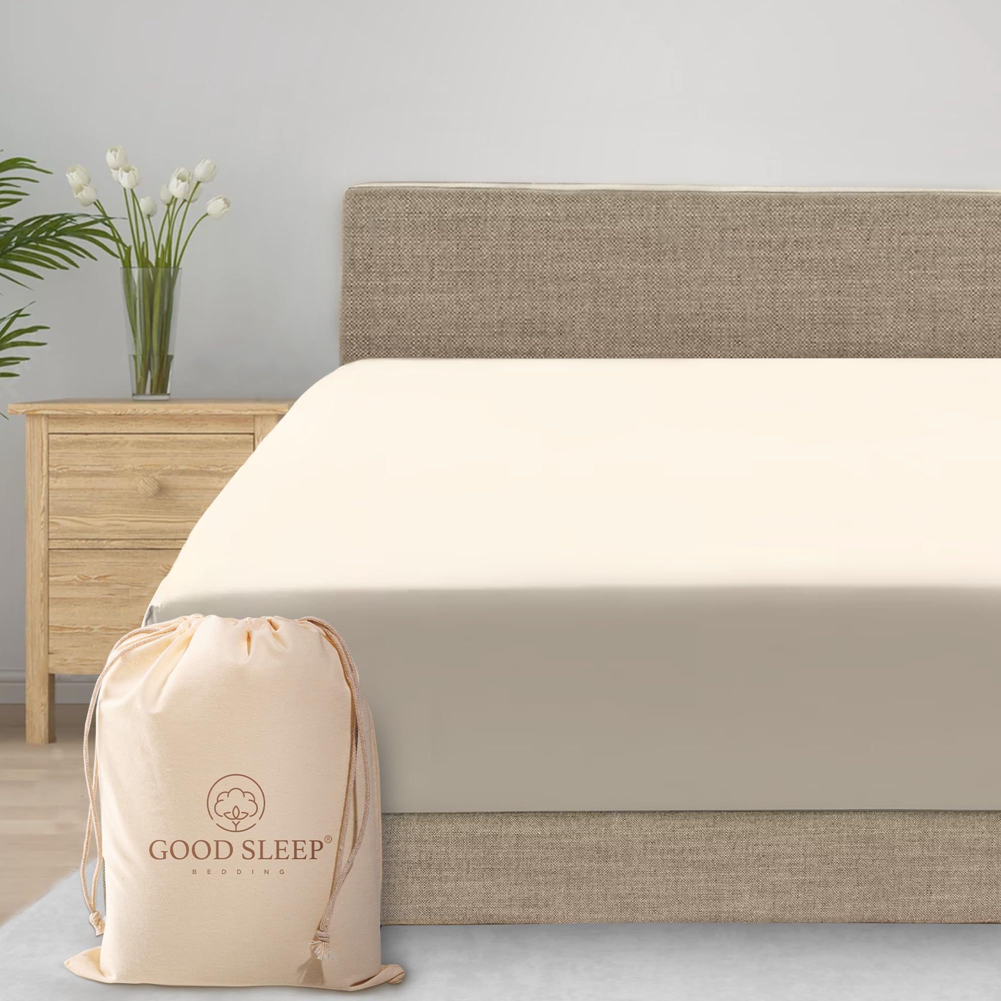 Good Sleep Bedding Queen Fitted Sheet Only Deep Pocket - 100% Egyptian Cotton Fitted Sheet Queen, Soft, Luxury Hotel Style 1000