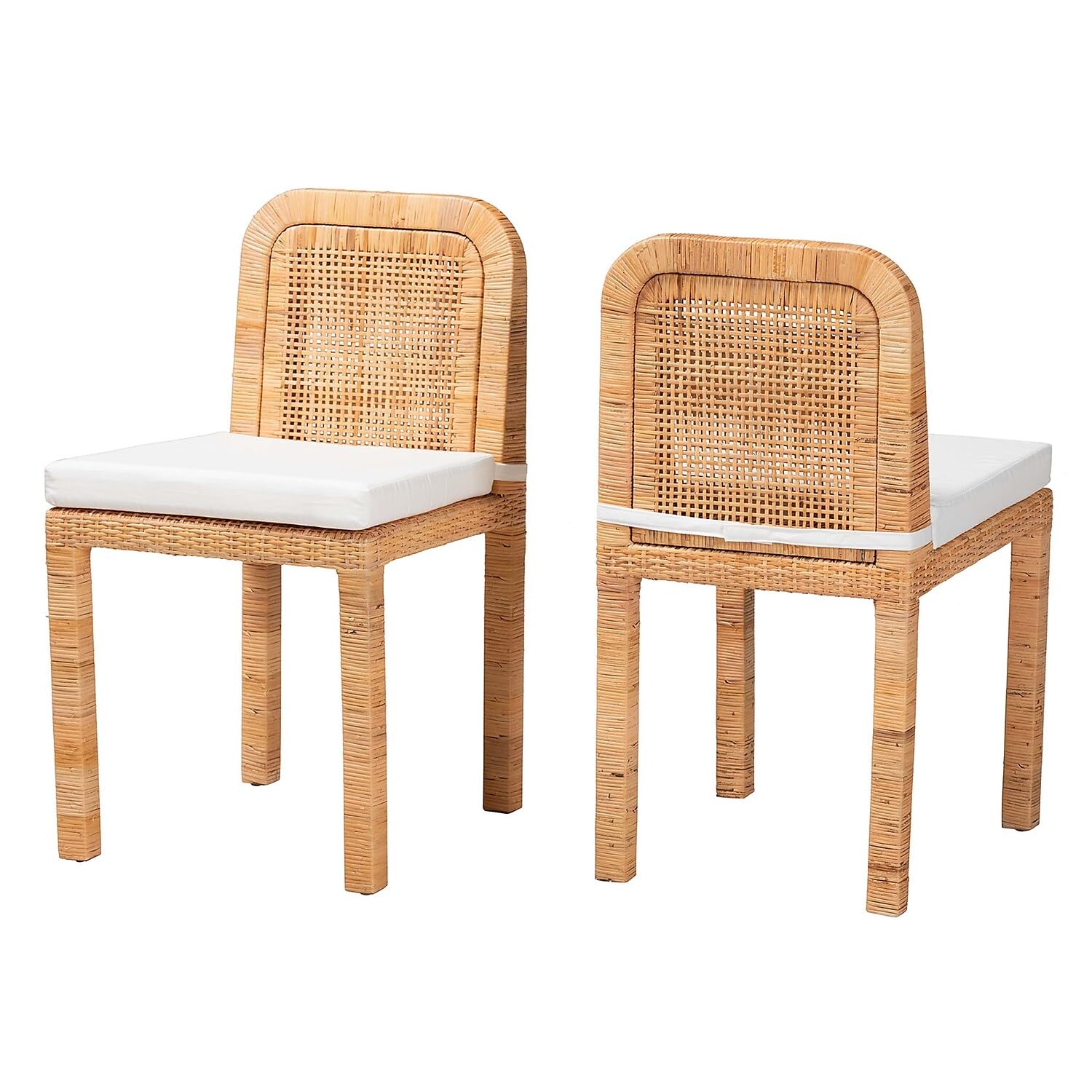 Zariah Modern Bohemian Rattan and Mahogany Wood Dining Chair Set - Thumbnail 2