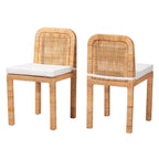 Bali & pari Zariah Modern Bohemian Natural Brown Rattan and Mahogany Wood 2-Piece Dining Chair Set