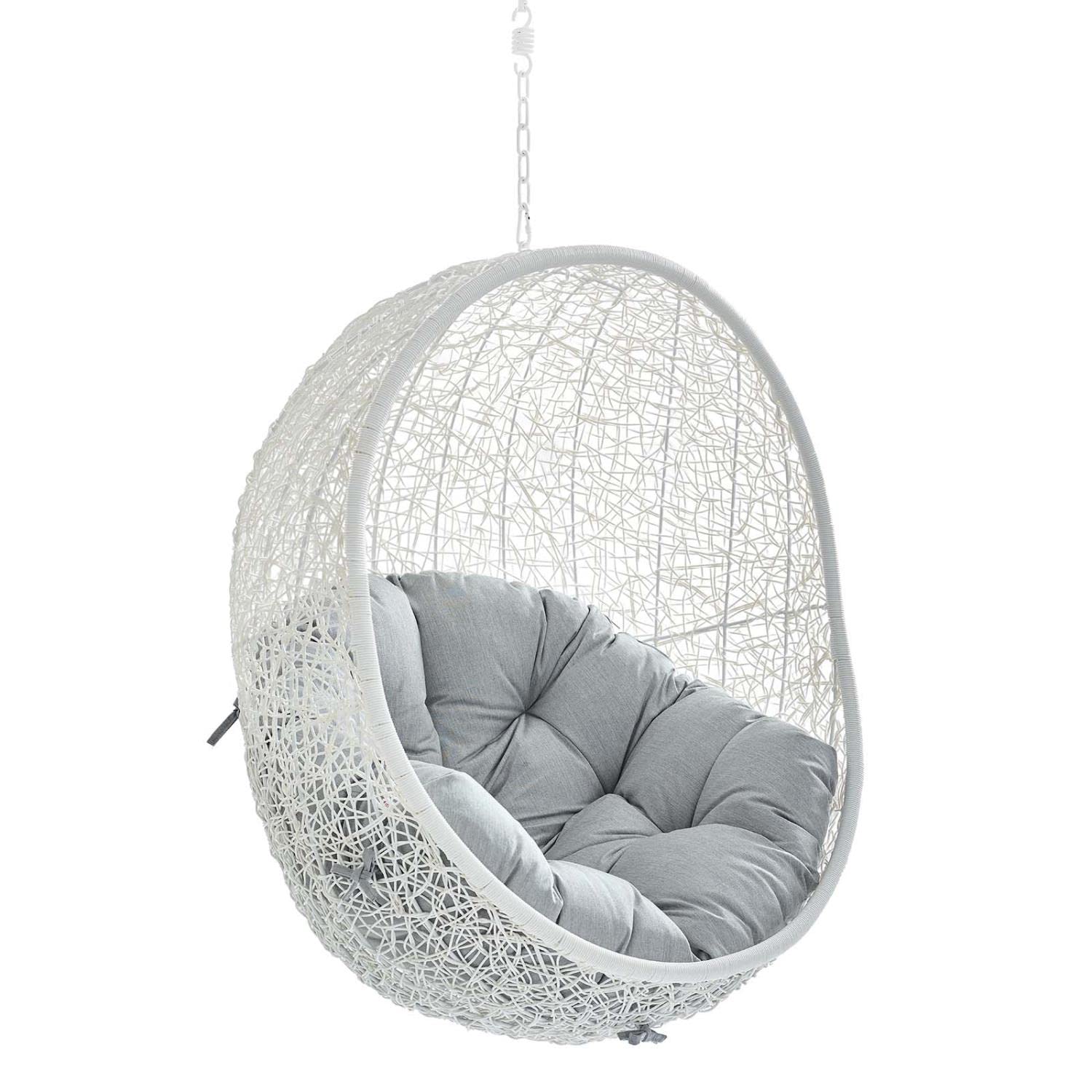 Modway Hide Wicker Rattan Sunbrella® Fabric Outdoor Patio Swing Chair With Hanging Steel Chain In White Gray