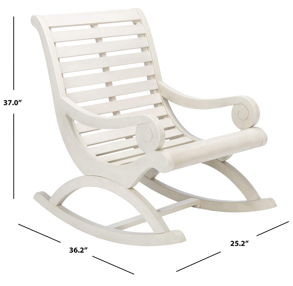Safavieh Outdoor Sonora White Eucalyptus Wood Scroll Arms Rocking Chair