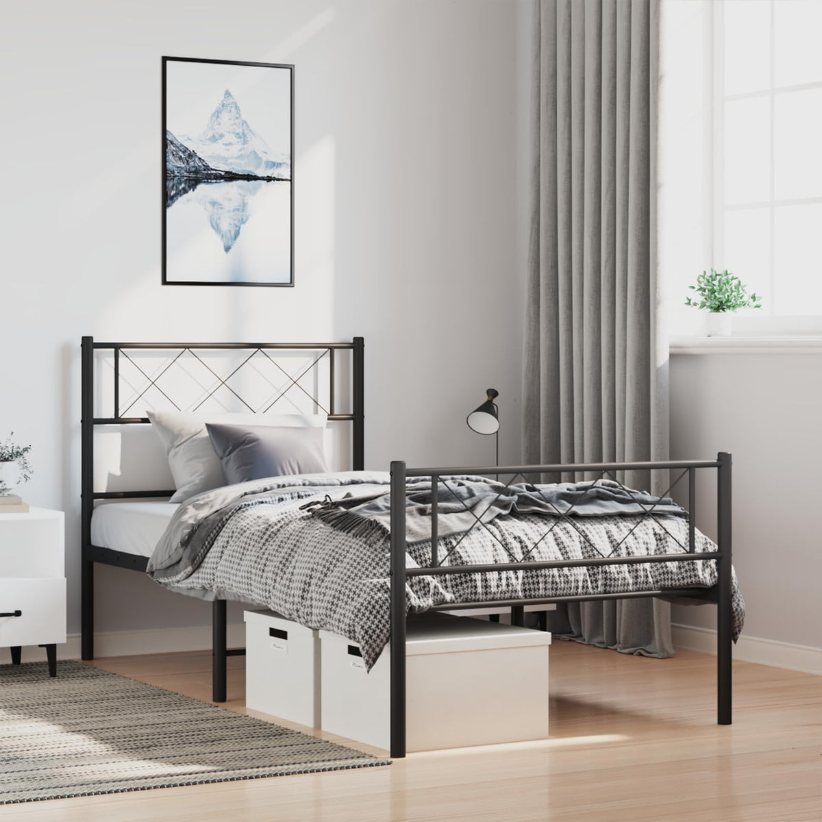 vidaXL 12'' Metal Twin XL Bed Frames with Headboard and Footboard, Platform Bed Frame with Strong Metal Slats Support, Under Bed Storage, Noise Free, Black, Without Mattress