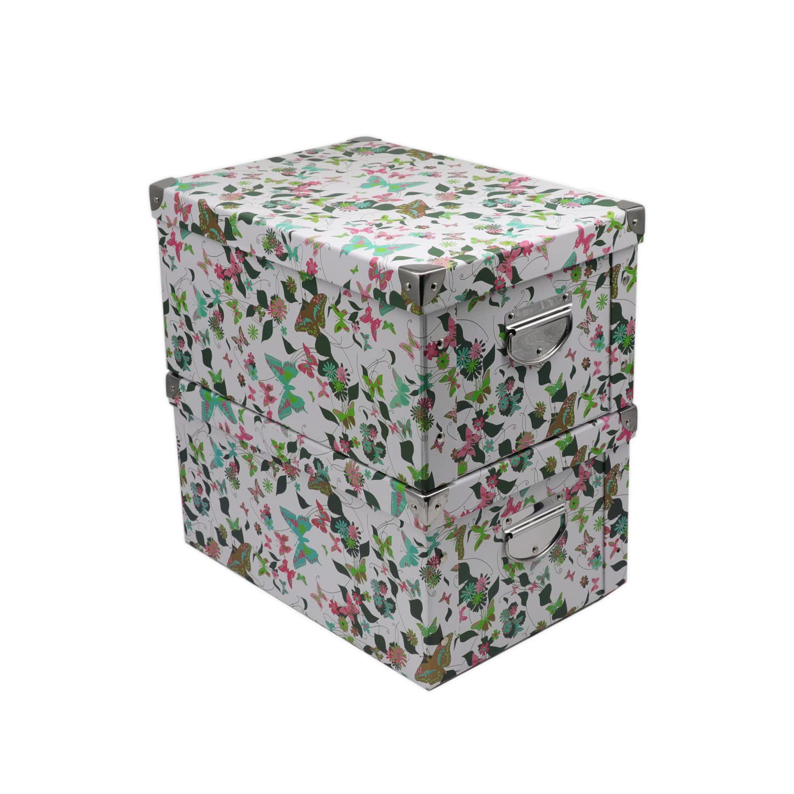 GUOZI Collapsible Storage Box, Decorative Memory box with Lid & Metal Reinforced Corners, Cardboard File Box with Handles, Organ