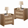 SICOTAS Night Stand Set of 2 - Rattan Nightstands with Type-C Charging Station, 2 Rattan Drawers - Boho Wood Bed Side End Table 