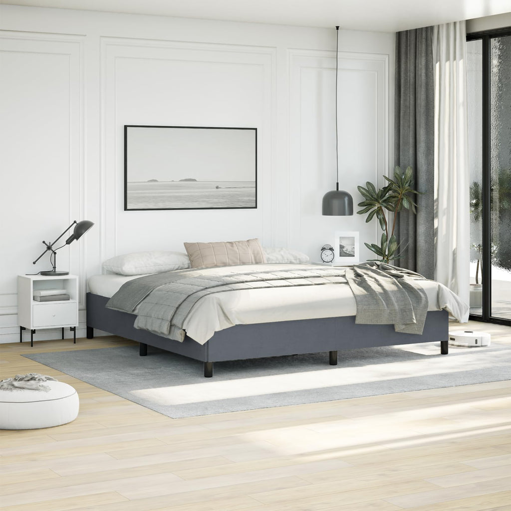 vidaXL King Size Bed Frame with Plywood Slats, Platform Bed Frame, Velvet Upholstered Mattress Foundation, No Box Spring Needed & Easy Assembly, Dark Gray, Without Mattress