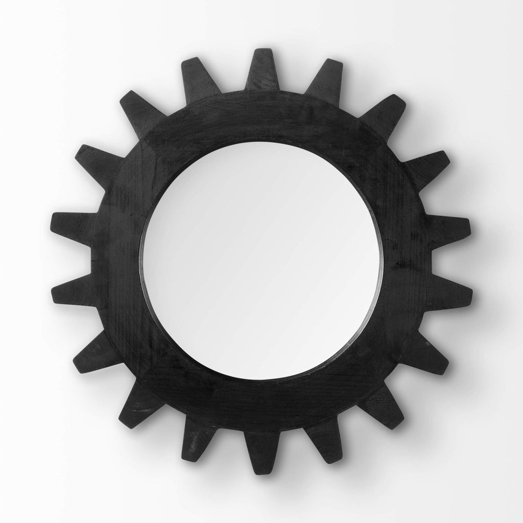 HomeRoots Mango Wood COG 17' Round Black Wood Frame Wall Mirror