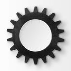 HomeRoots Mango Wood COG 17' Round Black Wood Frame Wall Mirror