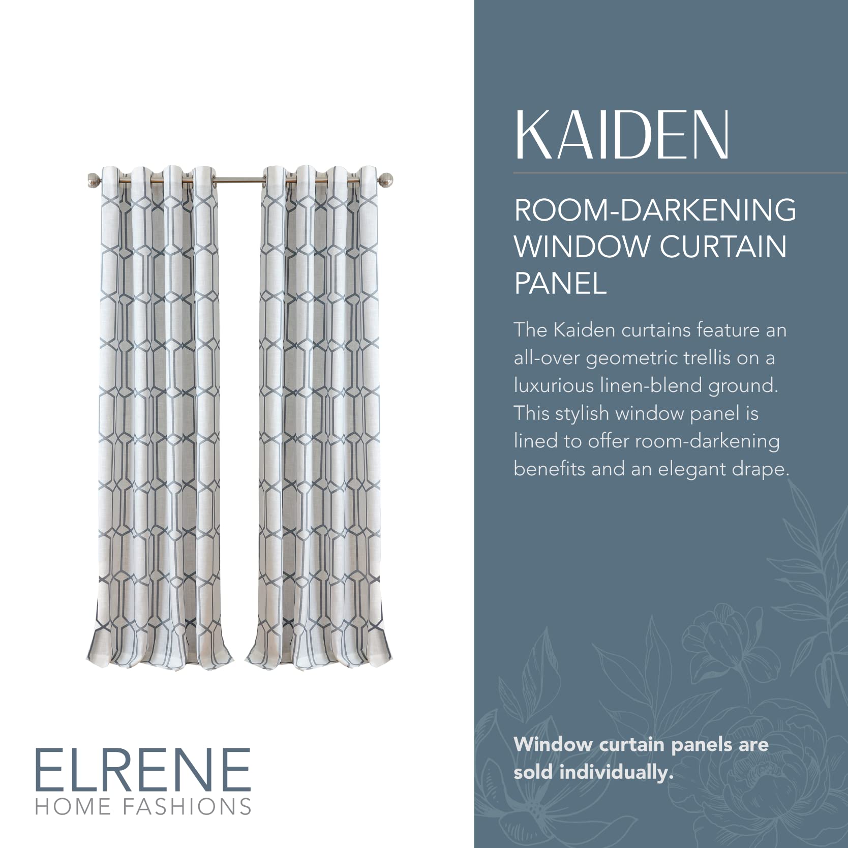 Elrene Home Fashions Kaiden Geometric Room-Darkening Window Curtain, Single Panel, 52'' W X 84'' L (1 Panel), Slate Blue