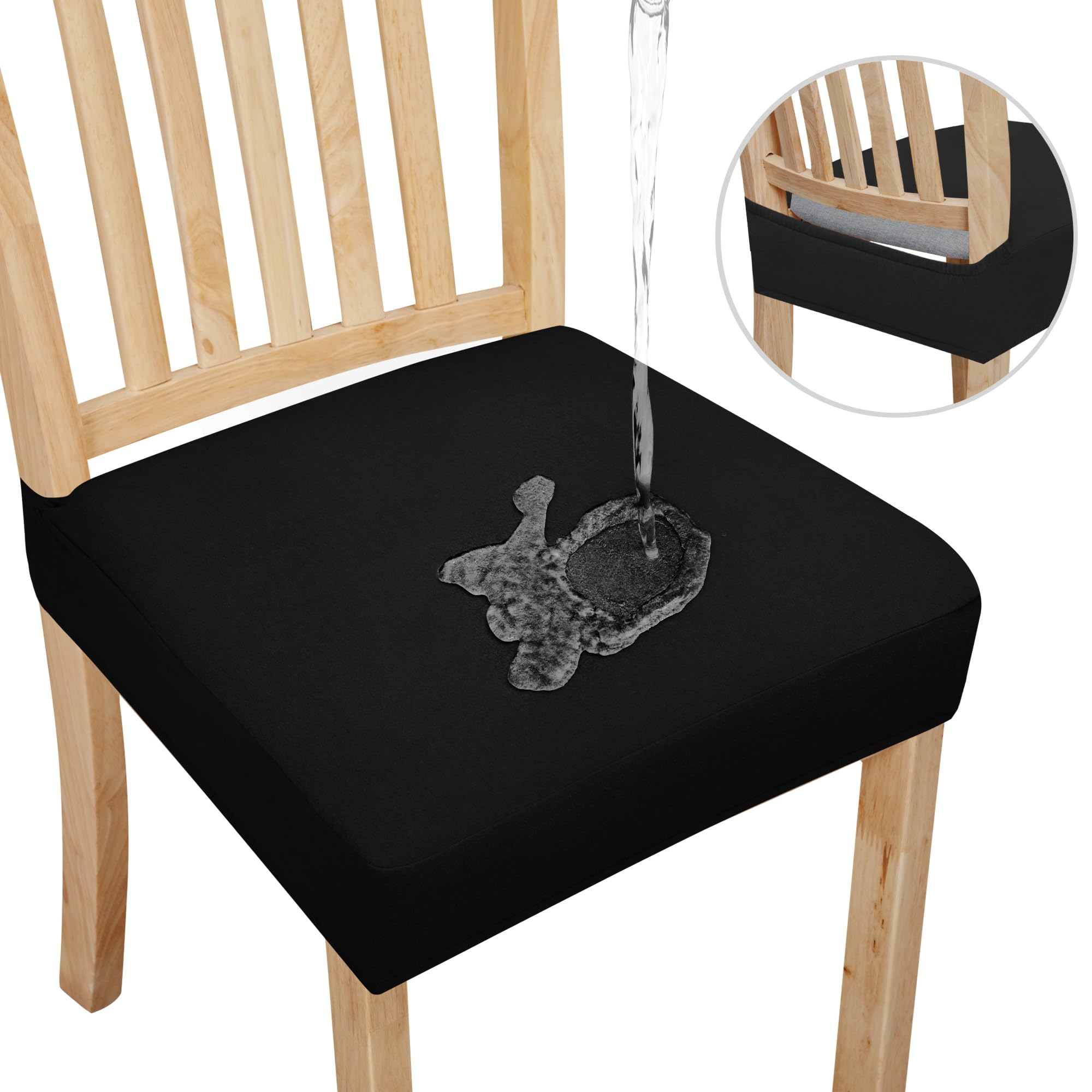 Easy-Going 100% Waterproof Seat Covers For Dining Room Chairs Set Of 4, Stretch Chair Seat Slipcovers Protector Removable And Washable Kitchen Dining Chair Covers, Navy