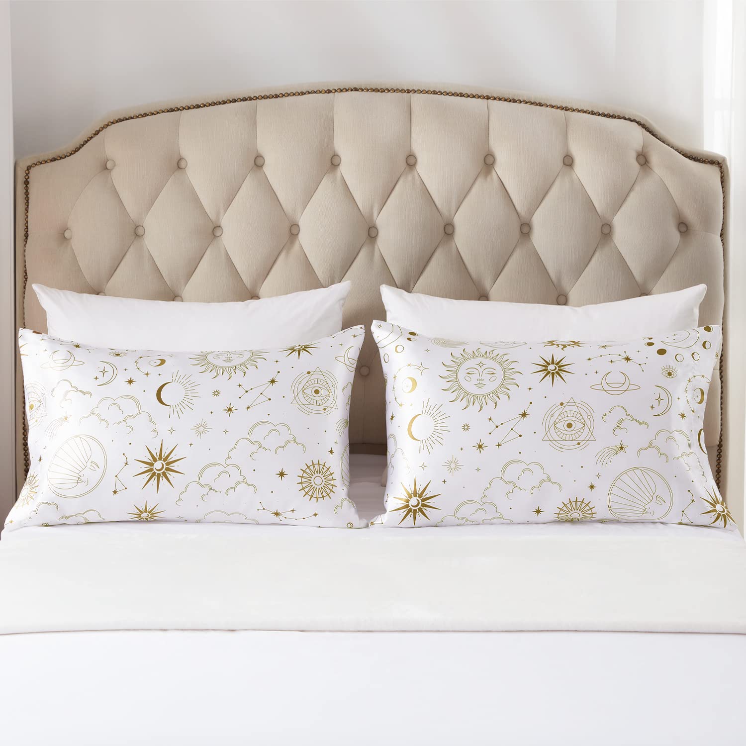 Exq Home Silky Satin Pillowcase For Hair And Skin,Printed Pillow Cases Standard Size Set Of 2 Pink Satin Pillow Case 2 Pack With