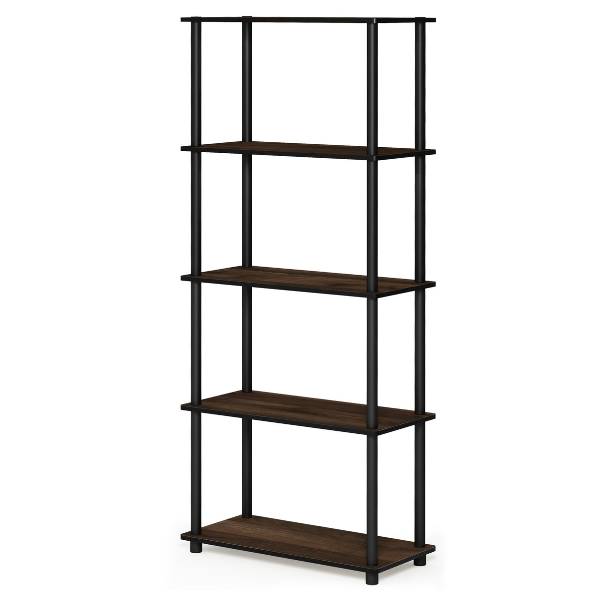 Furinno Turn-N-Tube 5-Tier Multipurpose Shelf / Display Rack / Storage Shelf / Bookshelf, Round Tubes, Columbia Walnut/Black