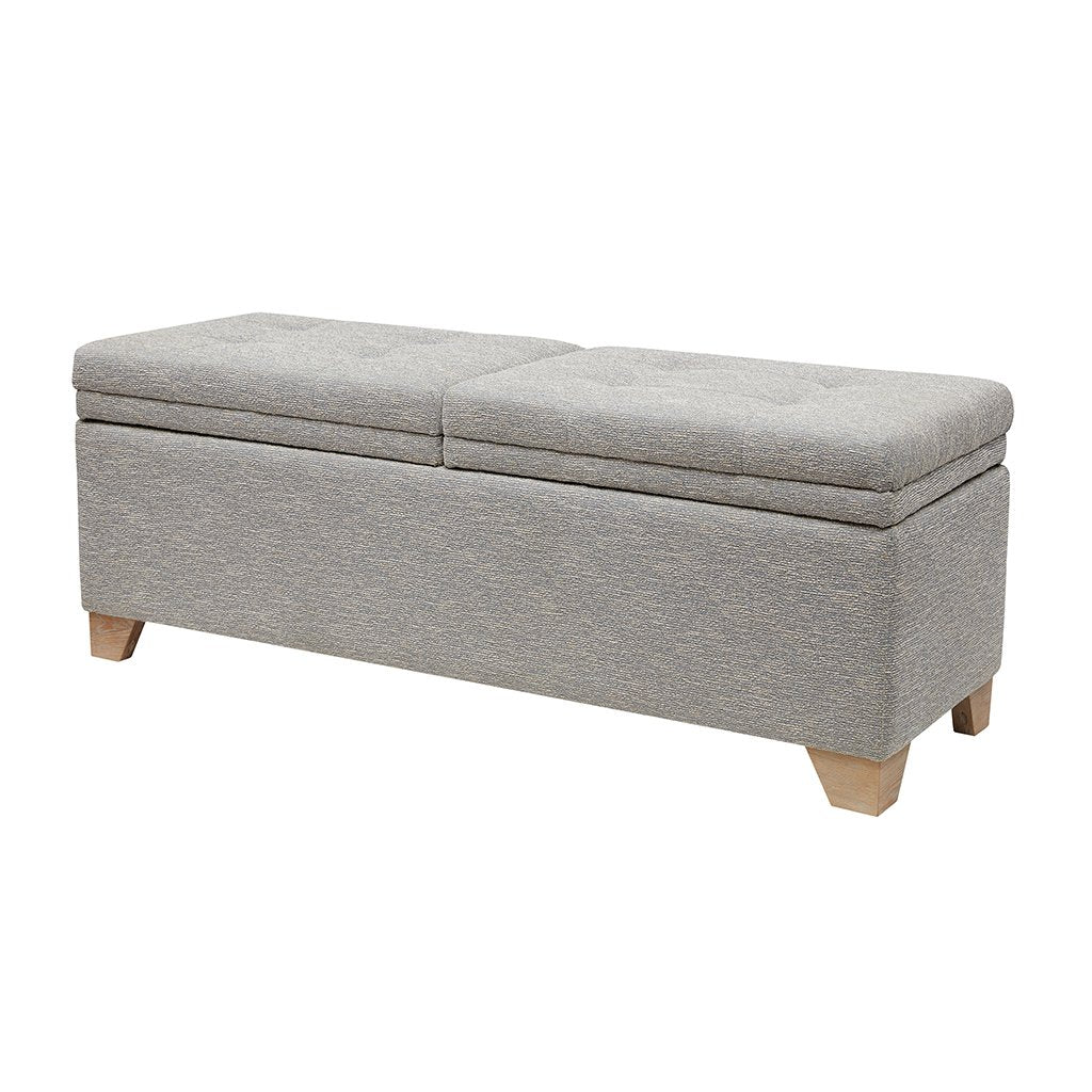 Madison Park Ashcroft Storage Ottoman - Solid Wood, Polyester Fabric Toy Storage Bench - Light Taupe, Modern Style Ottoman With 