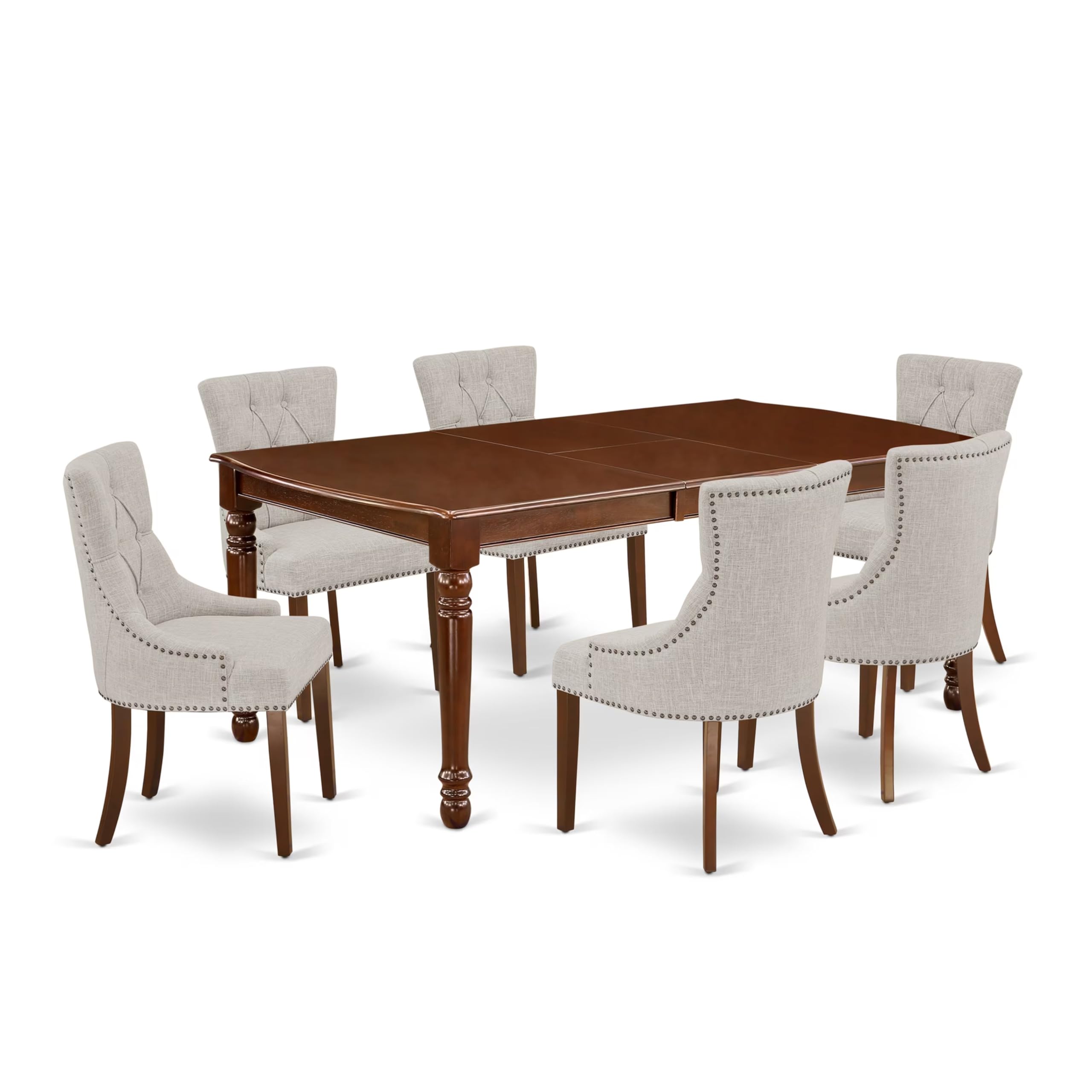 East West Furniture Dofr7-Mah-05 7 Piece Dining Table Set Consist Of A Rectangle Butterfly Leaf Kitchen Table And 6 Doeskin Linen Fabric Upholstered Chairs, 42X78 Inch, Mahogany