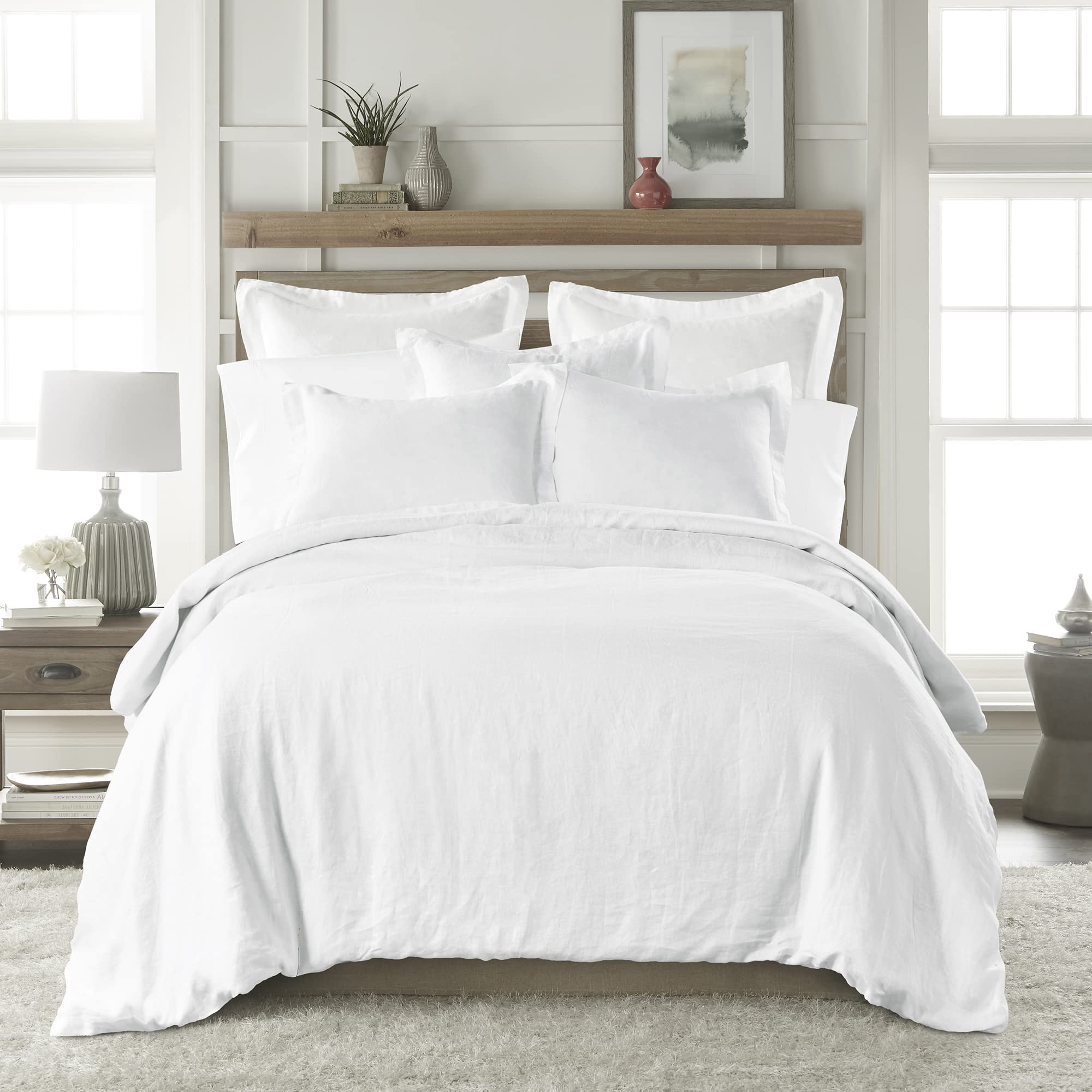 Levtex Home - 100% Linen - King Duvet Cover - Washed Linen - White - Duvet Cover Size (106X94In.)