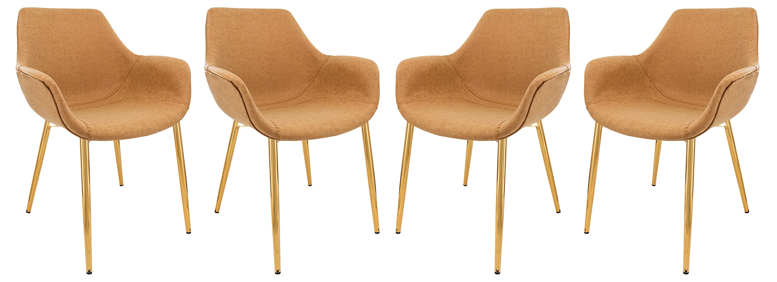 LeisureMod Markley Modern Leather Dining Armchair Kitchen Chairs with Gold Metal Legs Set of 4, Olive Green
