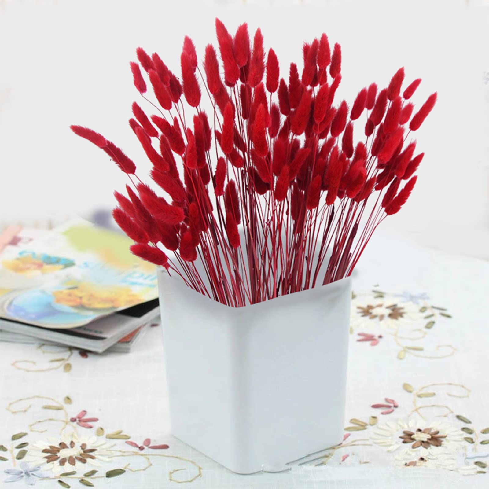 Cisdueo 120Pcs Dried Bunny Tails Flowers Red Lagurus Ovatus Tail Dried Flowers Pampas Grass Natural Dried Floral Arrangement For