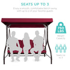 Best Choice Products 3-Seat Outdoor Large Converting Canopy Swing Glider, Patio Hammock Lounge Chair For Porch, Backyard W/Flatbed, Adjustable Shade, Removable Cushions - Burgundy