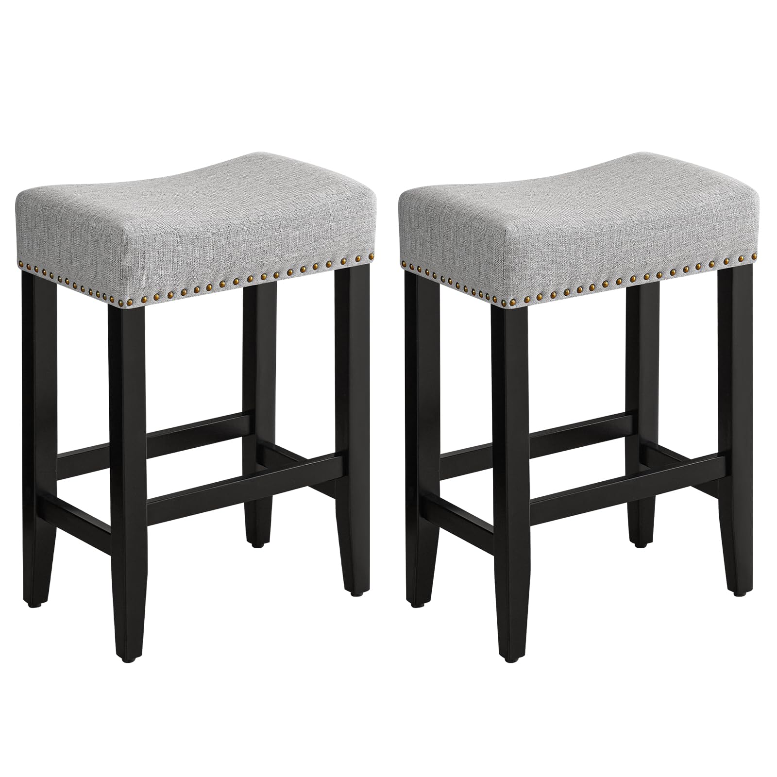 Furniliving Bar Stools Set of 2,25.7 inch Counter Height Bar Stools,Upholstered Kitchen Barstools with Solid Wooden Legs, Linen 