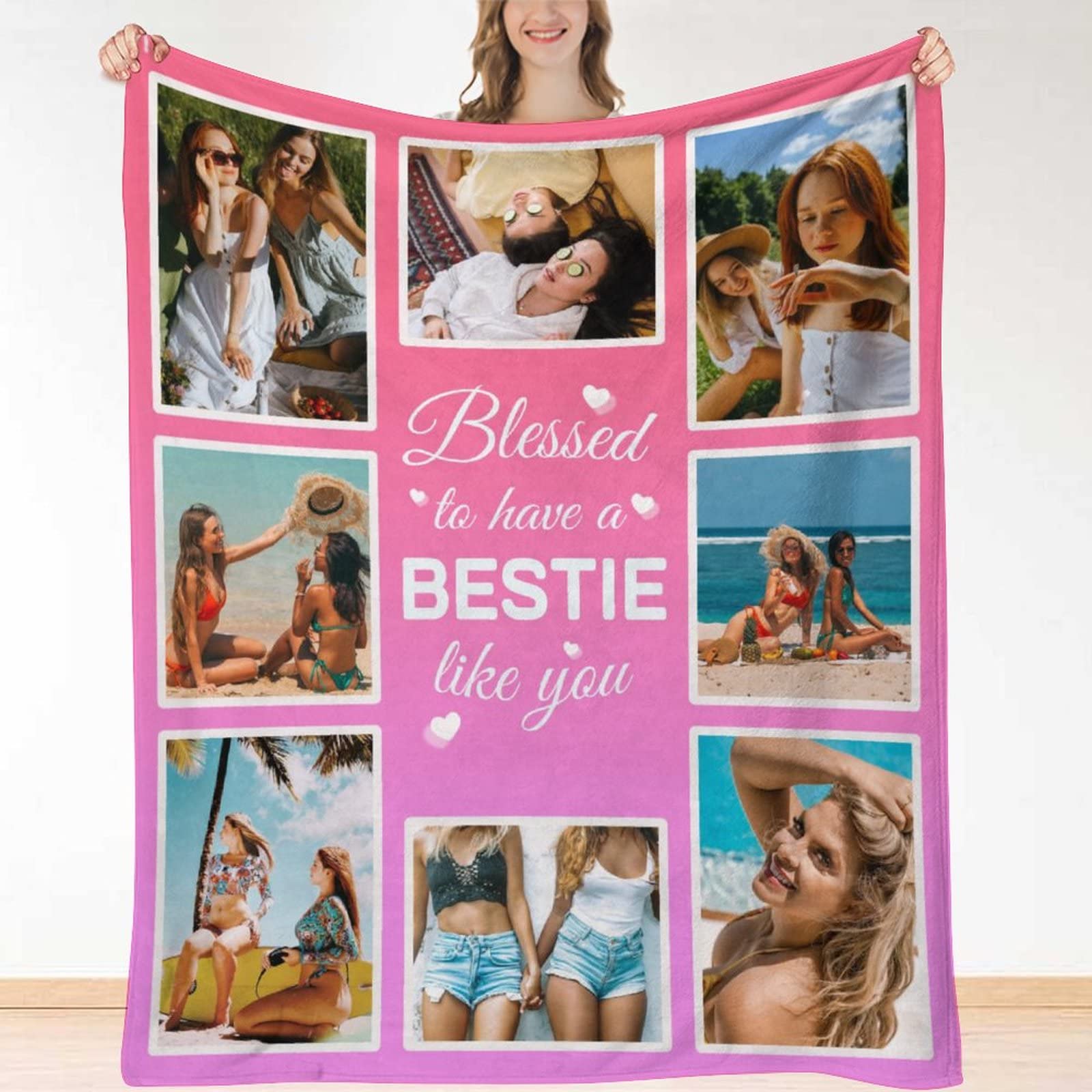 Huglazy Gifts For Bestie Mothers Day Custom Personalized Blanket Customized Blankets With Photos Picture Throw Blanket Gifts For