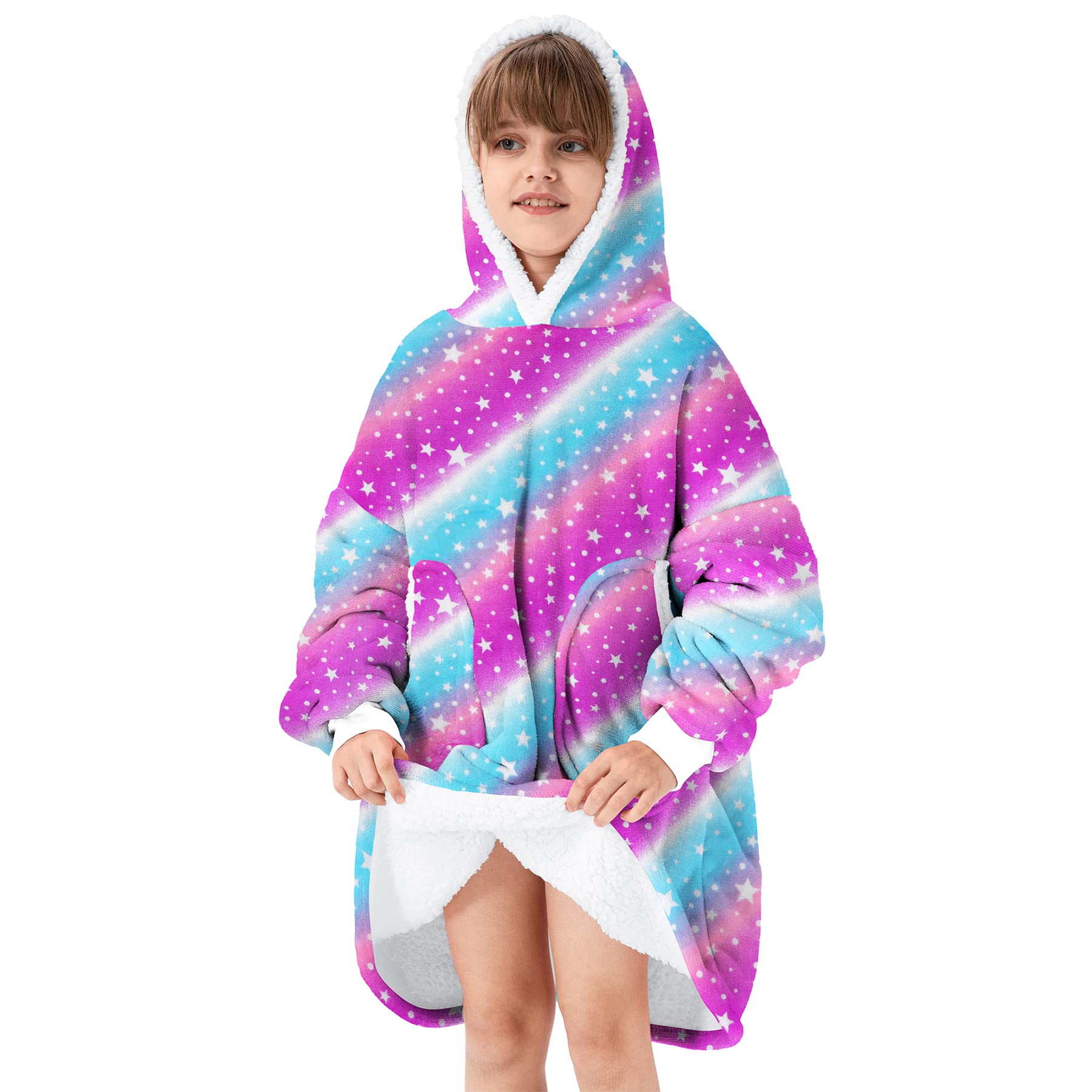 Zando Blanket Hoodie For Kids Wearable Flannel Hoodie Cozy Warm Hooded Blanket Kids Comfy Blanket Hoodie Oversized Wearable Weig