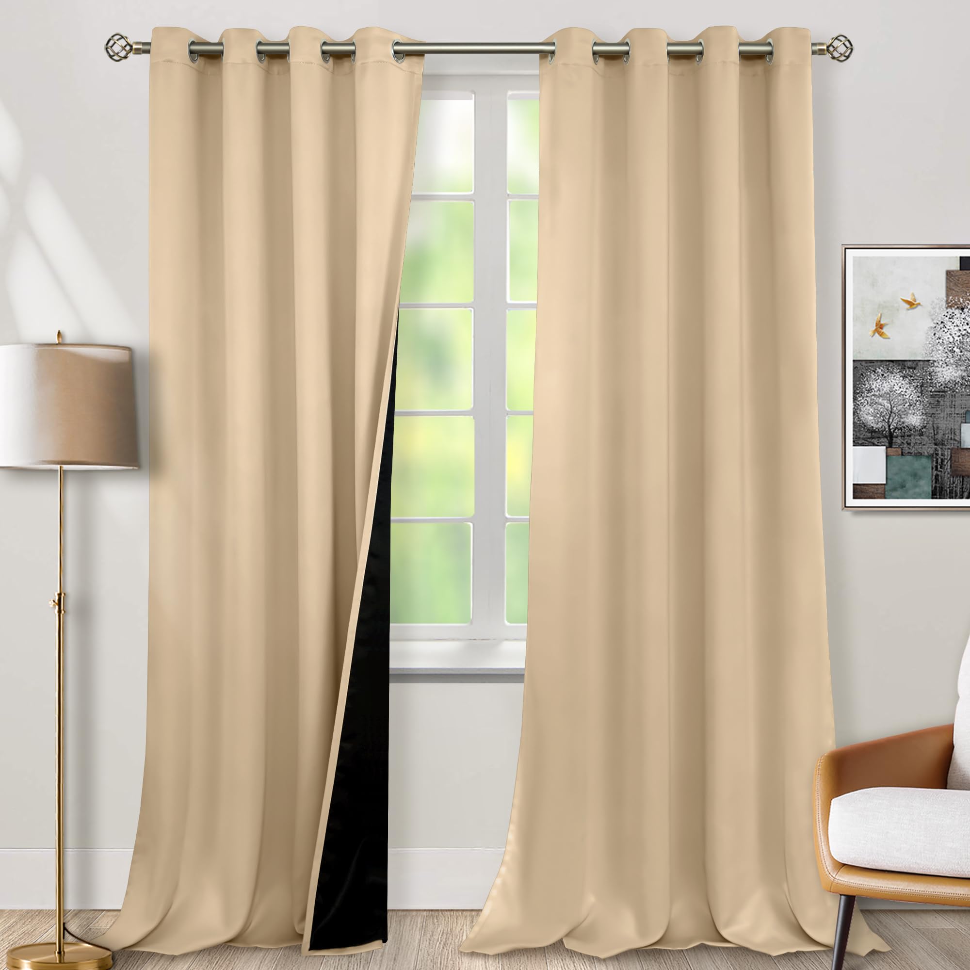 Bgment Beige Blackout Curtains 95 Inches Long 2 Panels Set For Living Room, Thermal Insulated 100% Light Blocking Curtains & Dra