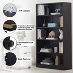 Sunon Wood Bookcase 5-Shelf Freestanding Display Wooden Bookshelf For Home Office School (11.6'' D*33'' W*59.8'' H,Black)