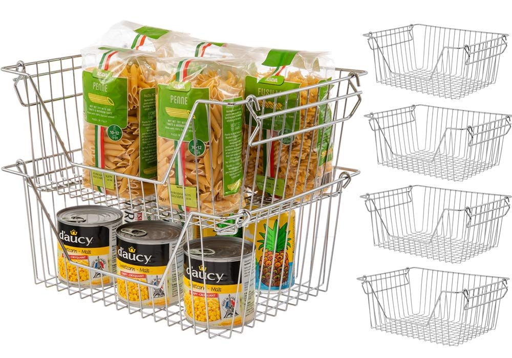 SANNO 14' Stacking Baskets Wire Storage Pantry Organization and Storage, Stackable Pantry Bins Freezer Baskets Cabinet Organize