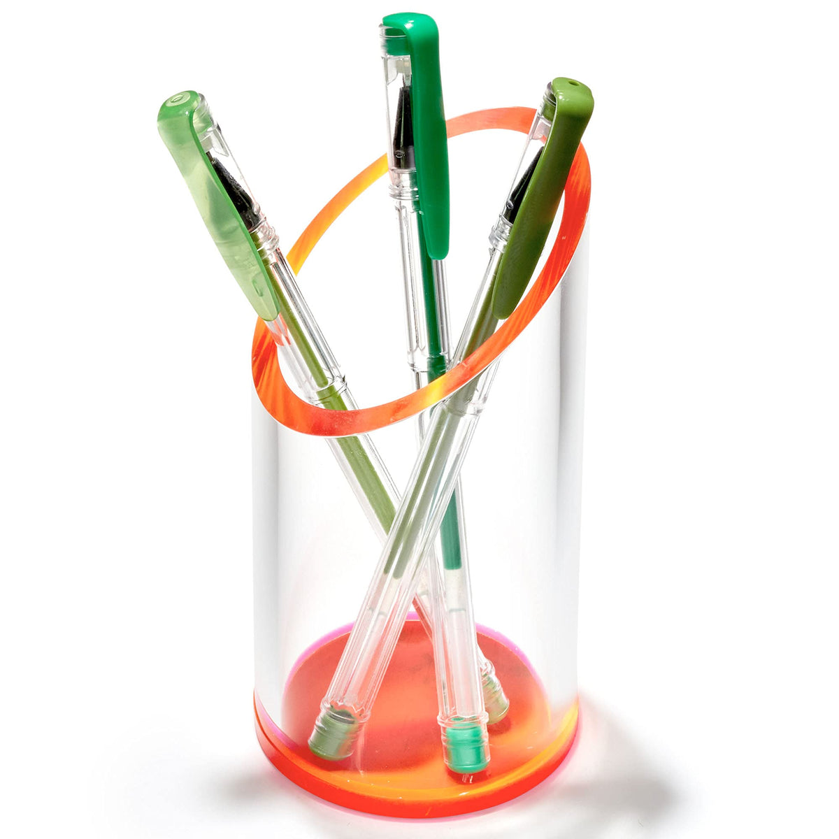 Officegoods Acrylic Pen & Pencil Holder - Modern Cylinder Design - Beautiful Desk Organizer For Home Or Office - Contrasting Bas