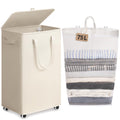 Goodpick 75L Rolling Laundry Basket with Wheels and Lid, White
