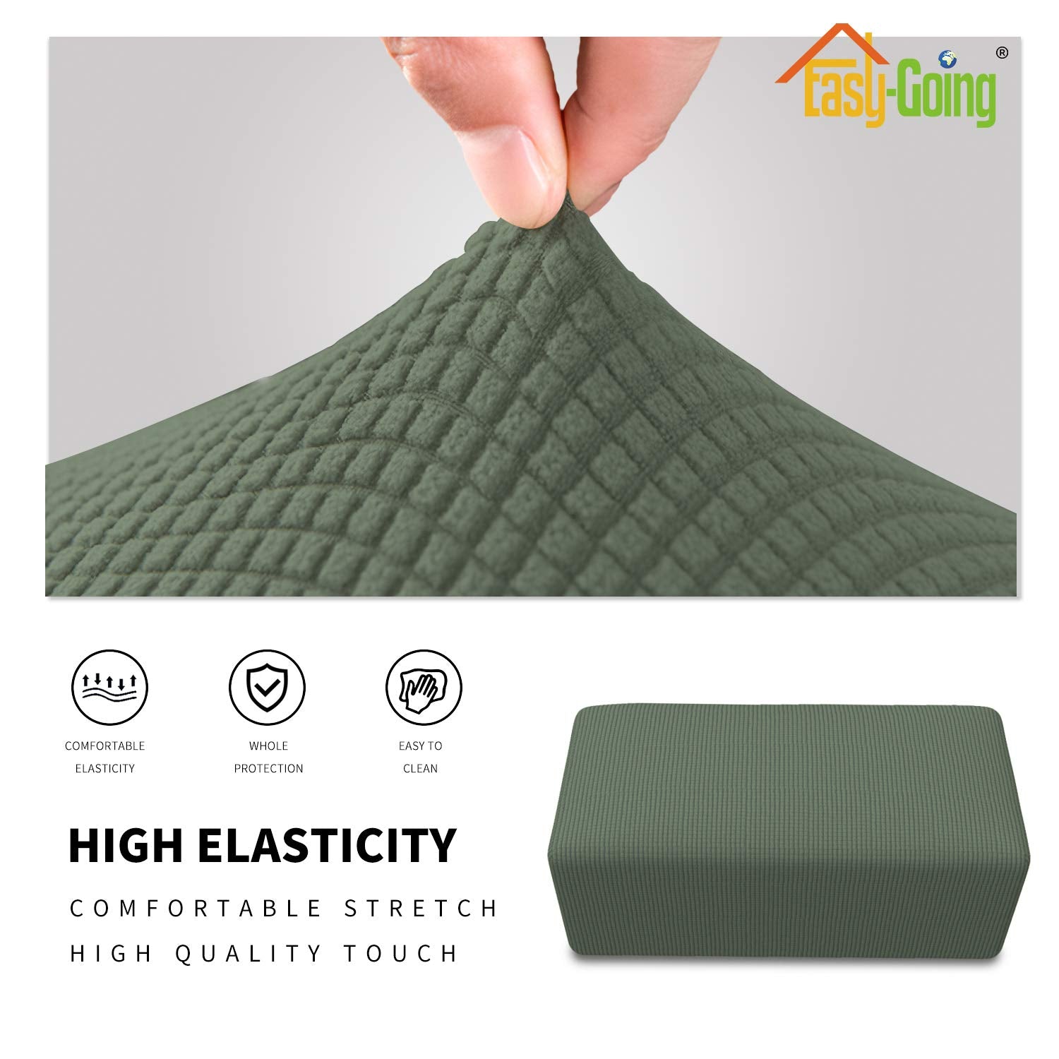 Easy-Going Stretch Ottoman Cover Folding Storage Stool Furniture Protector Soft Rectangle Slipcover With Elastic Bottom (Large, Grayish Green)
