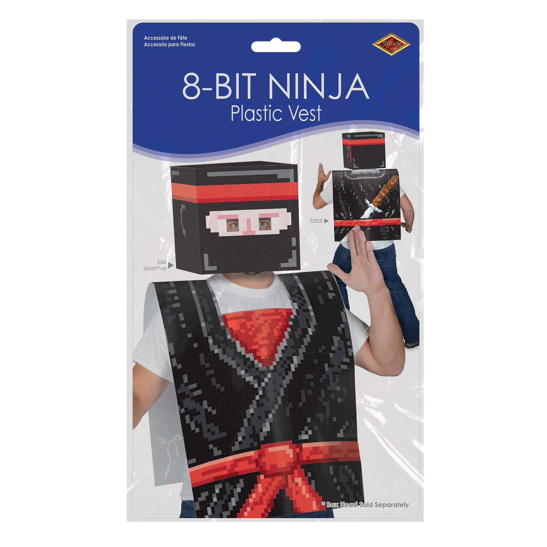 Beistle Plastic 8-Bit Ninja Vest, Full, Red/Black/Gray