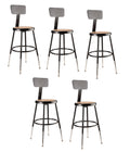 National Public Seating 6218Hb-10-Cn 19" X 27" Height Adjustable Heavy Duty Steel Stool With Backrest (5 Pack), Black