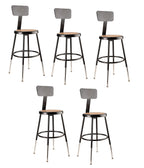 National Public Seating 6218Hb-10-Cn 19" X 27" Height Adjustable Heavy Duty Steel Stool With Backrest (5 Pack), Black