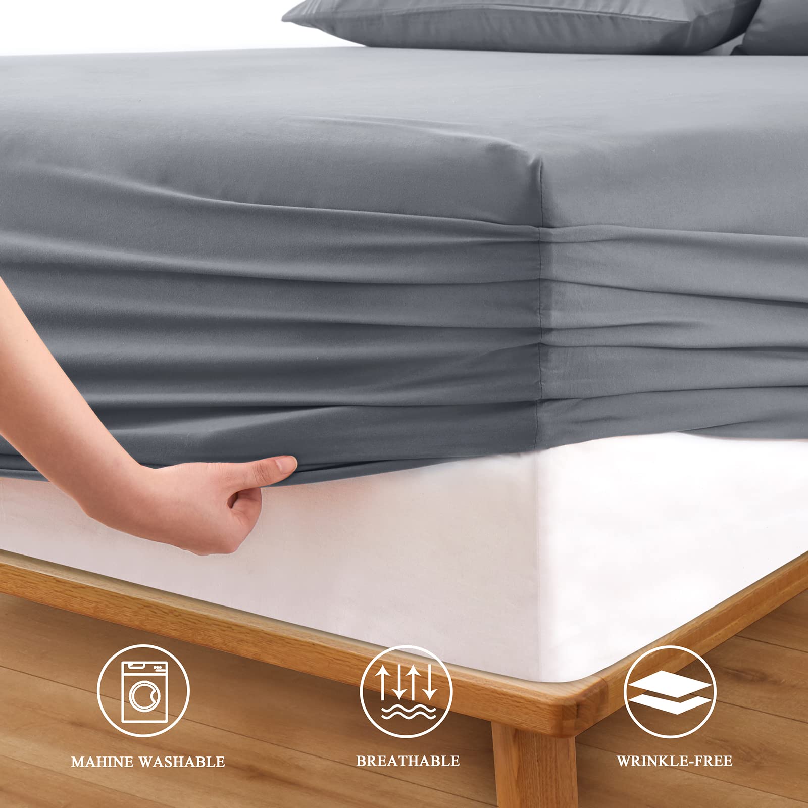 Horbaunal Extra Deep Pocket King Fitted Sheet Only - Fits Up To 24 Inch Mattress - Luxury 1800 Thread Count - Microfiber Silver