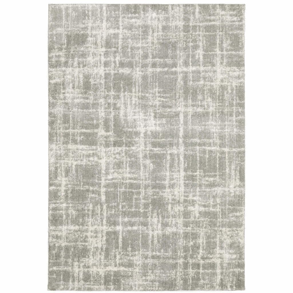 HomeRoots 510860 10 x 13 ft. Gray & Ivory Abstract Shag Power Loom Stain Resistant Rectangle Area Rug