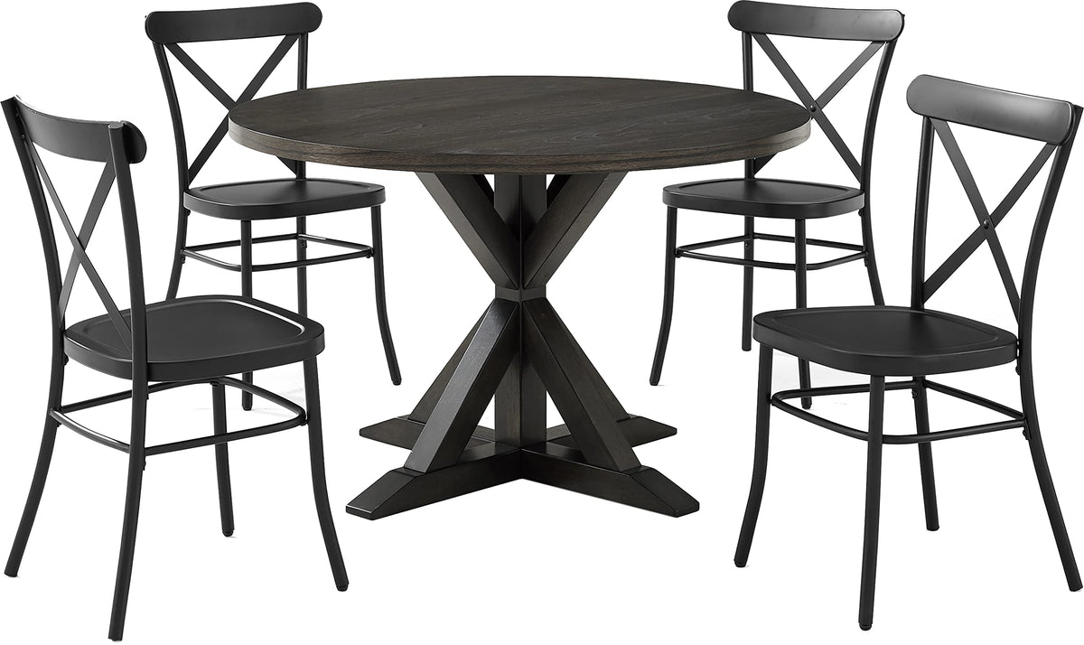 Crosley Furniture Hayden 5-Piece Modern Farmhouse Round Dining Table Set for 4 with Camille Metal Chairs, Slate