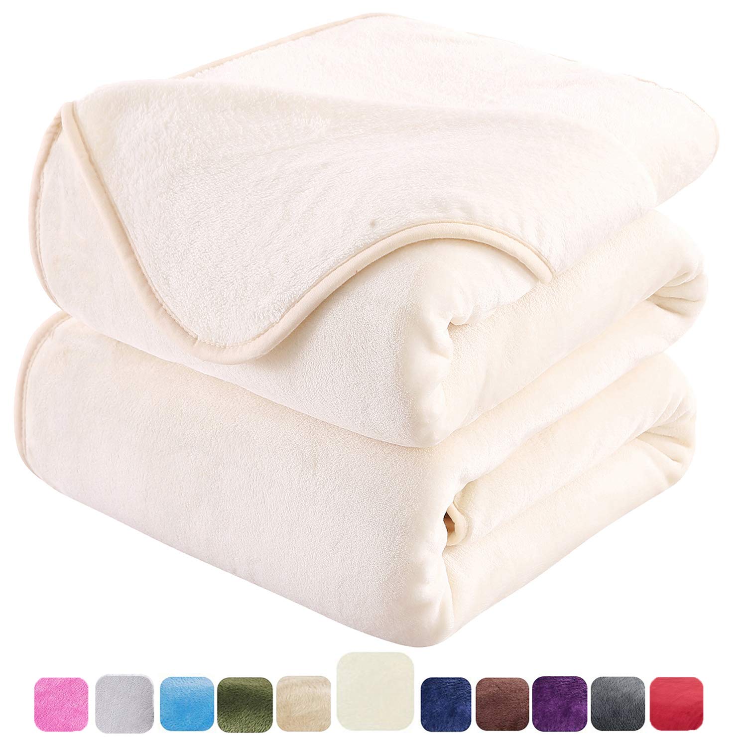 Hozy Soft Blanket King Size Fleece Warm Fuzzy Throw Blankets For The Bed Sofa Lightweight 350Gsm Ivory 90'*108'