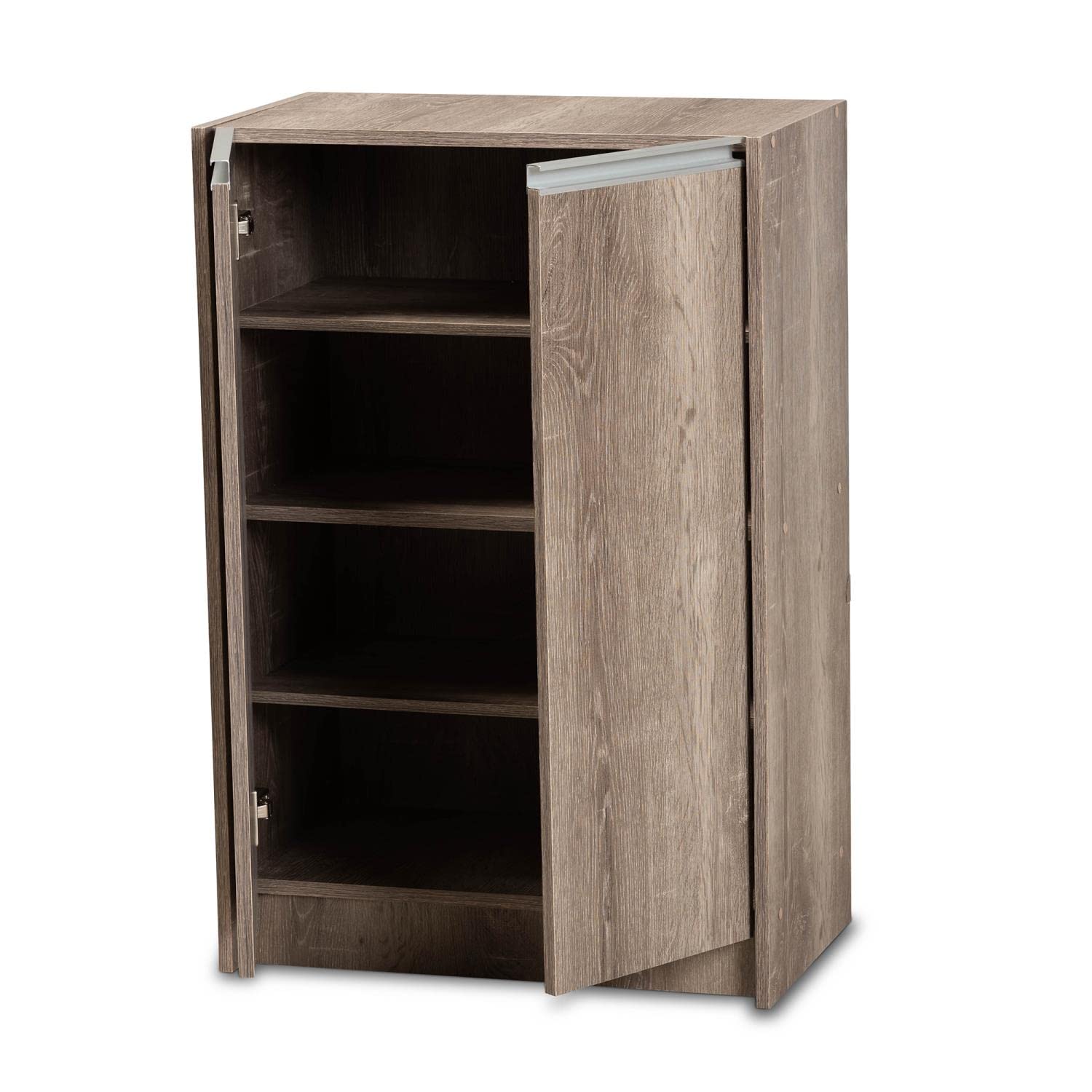 Baxton Studio Langston Modern and Contemporary Weathered Oak Finished Wood 2-Door Shoe Cabinet