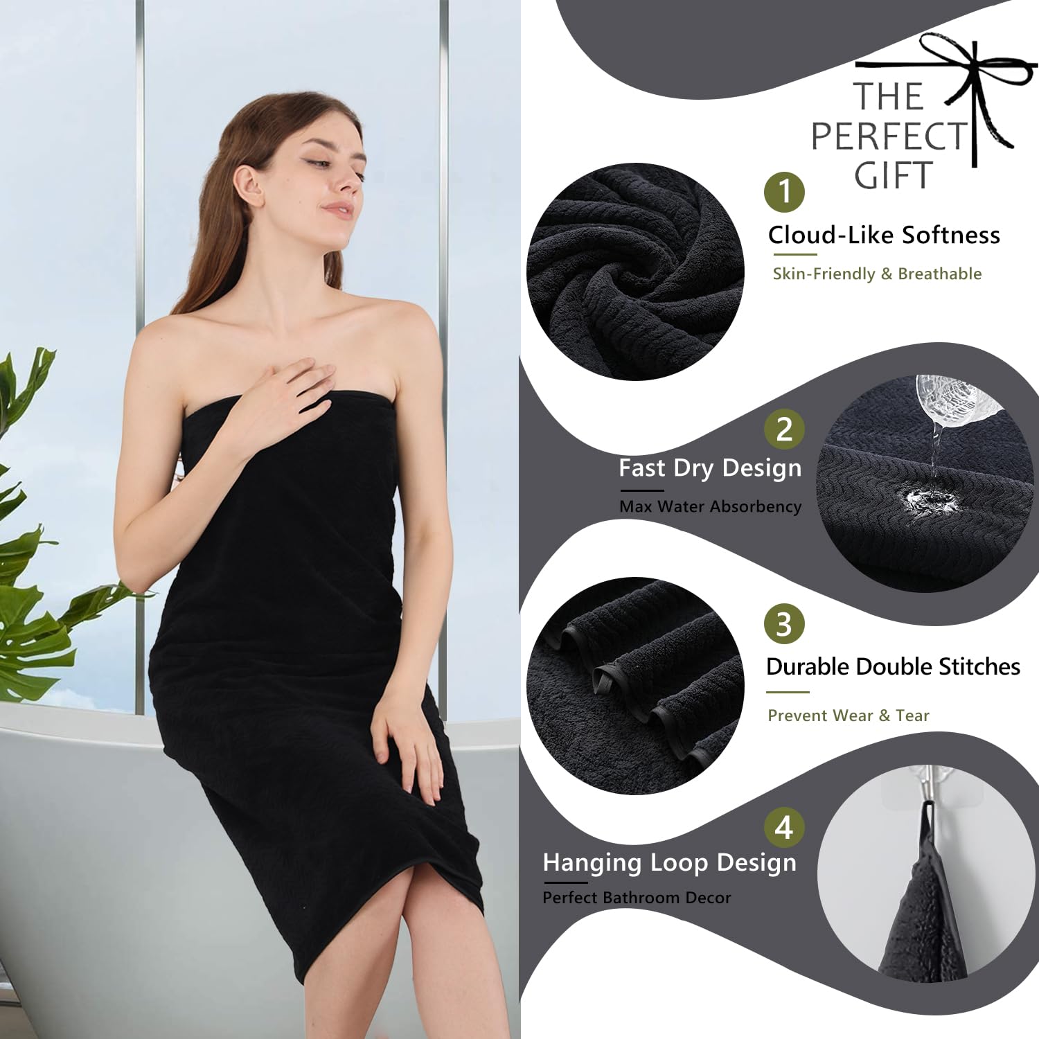 Jessy Home Black 8 Piece Bath Towel Set |2 Oversized Large Bath Sheet,2 Hand Towels,4 Washcloths| Soft Luxury Towel Set For Bath