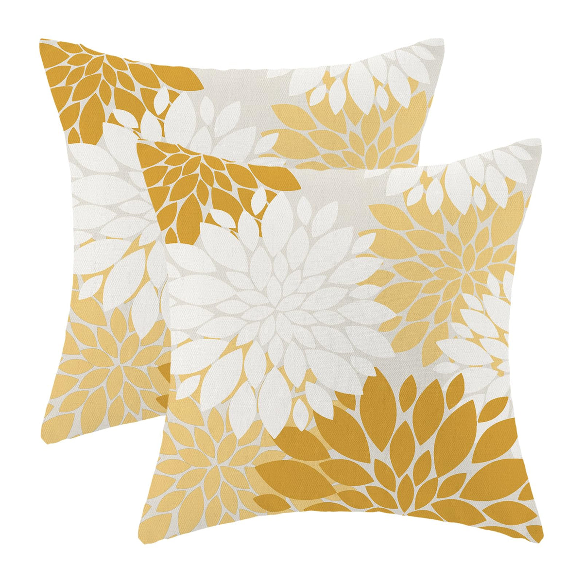 Cxmeifly Mustard Yellow White Summer Outdoor Pillow Covers 18X18 Inch Set Of 2 Yellow Dahlia Floral Decor Throw Pillows Modern G