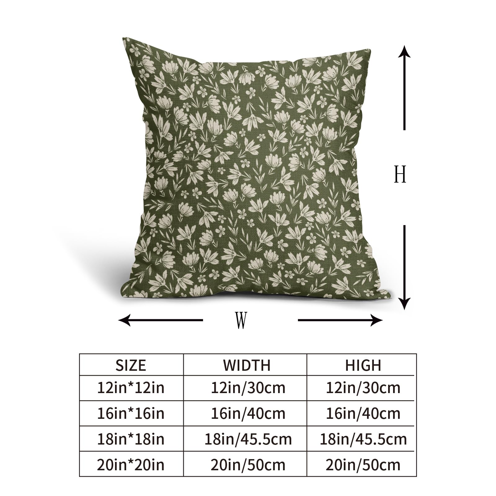 Aytipun Olive Green Pillow Covers 20X20 Set Of 2 Vintage Floral Rustic Old Style Cute Flower Print Decorative Outdoor Pillowcase