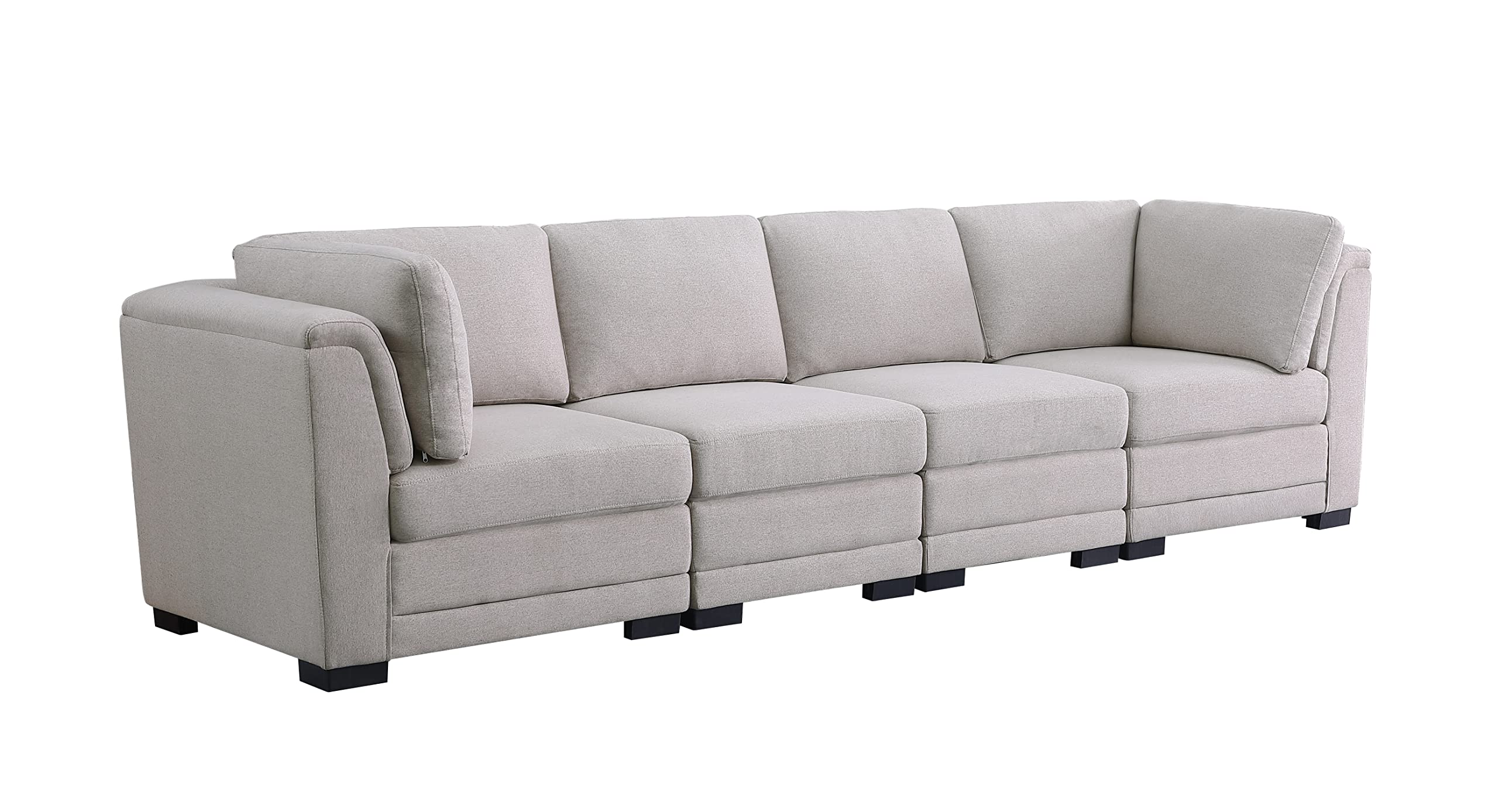 Lilola Home Kristin Light Gray Linen Fabric 4-Seater Modular Sofa