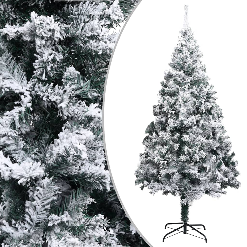 vidaXL 8ft Artificial Christmas Tree with Flocked Snow, Premium PVC Material, Extra Thick Branches, Indoor/Outdoor Use, Green with White Snow