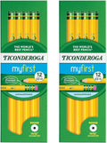 Ticonderoga Pack Of 2 Beginners' Elementary Pencils, With Eraser, 2 Lead, Yellow Barrel, Pack Of 12