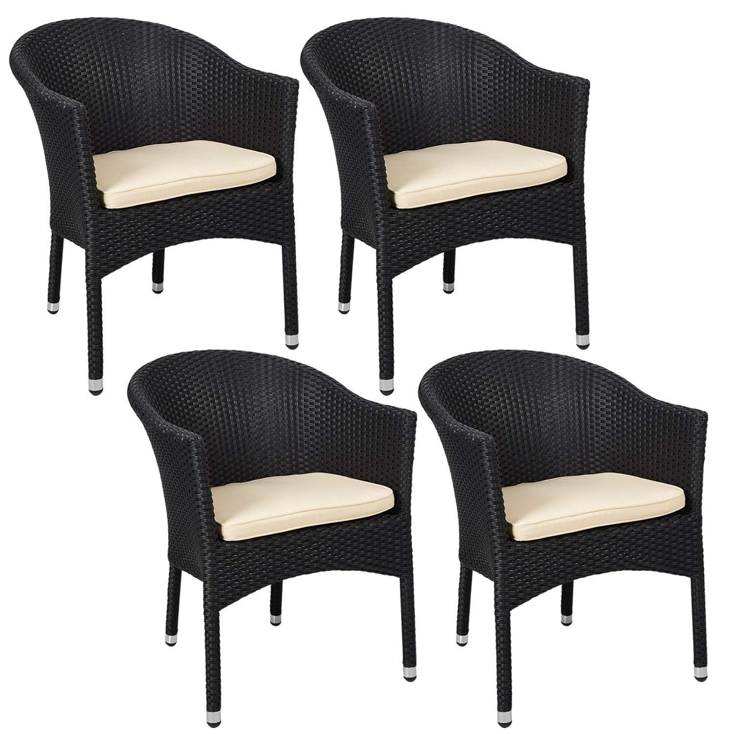 Try & Do 4 Pcs Patio Rattan Dining Chairs,Outdoor Rattan Dining Chairs With Sponge Cushion,Pe Wicker Chairs Suitable For Lawn,Ya