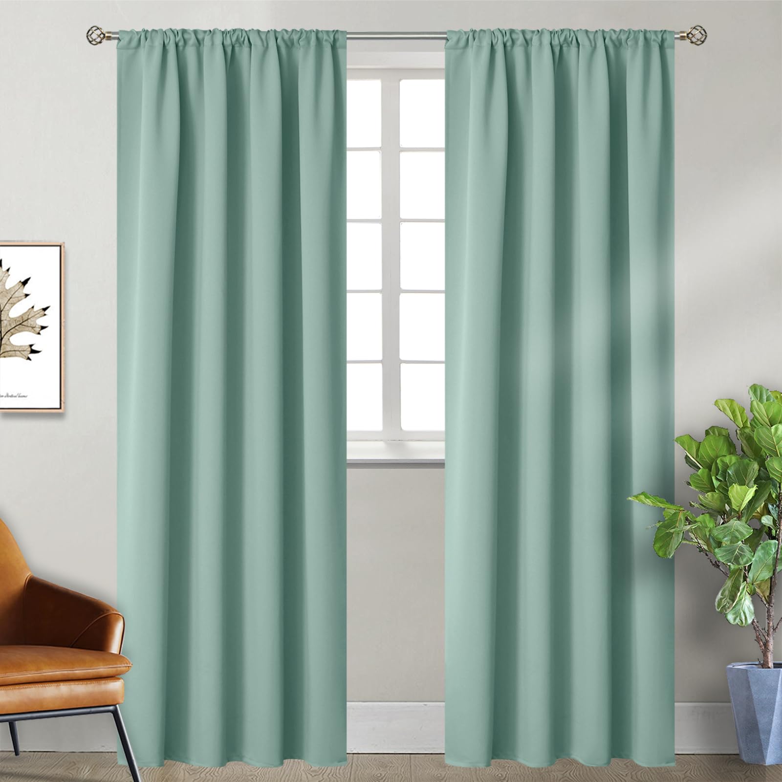 Bgment Rod Pocket Blackout Curtains For Bedroom - Thermal Insulated Room Darkening Curtain For Living Room, Light Sage, 42 X 84 Inch, 2 Panels